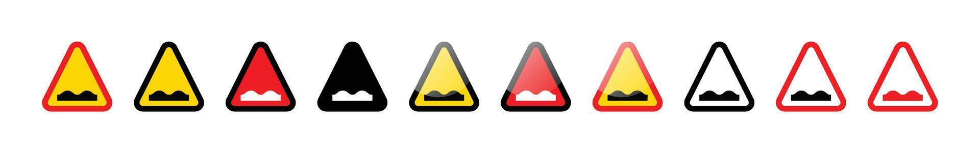 Collection of triangular bumpy road sign icons in various colors and styles vector