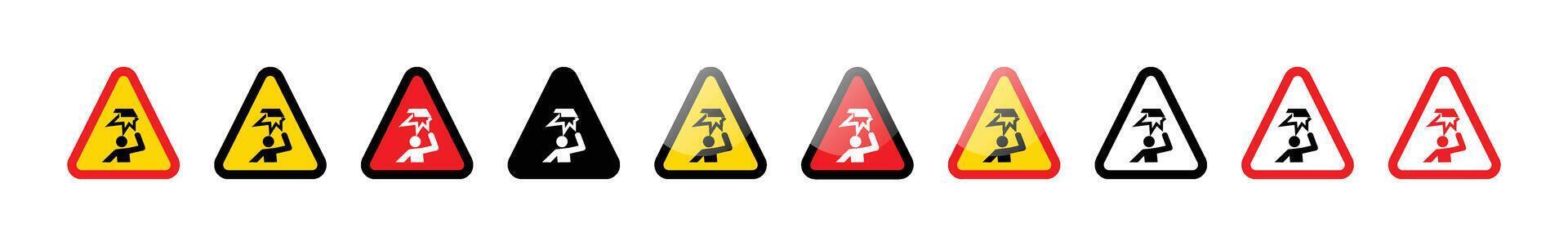A row of triangle warning signs depicting a person being struck by lightning vector