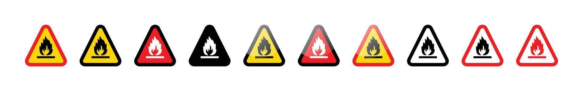Collection of flammable hazard warning signs in various color combinations vector