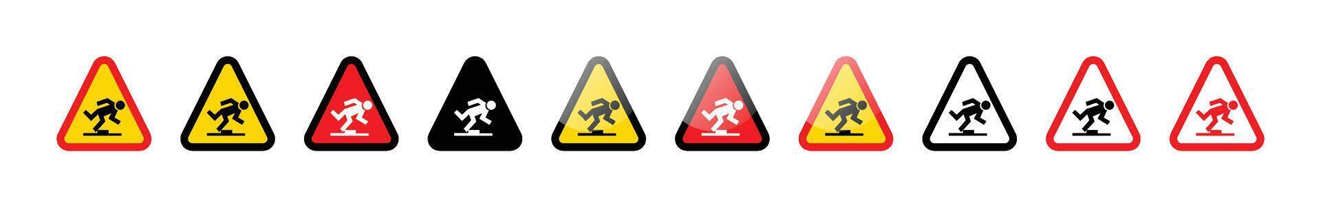 Collection of triangular warning signs indicating a tripping hazard ahead vector