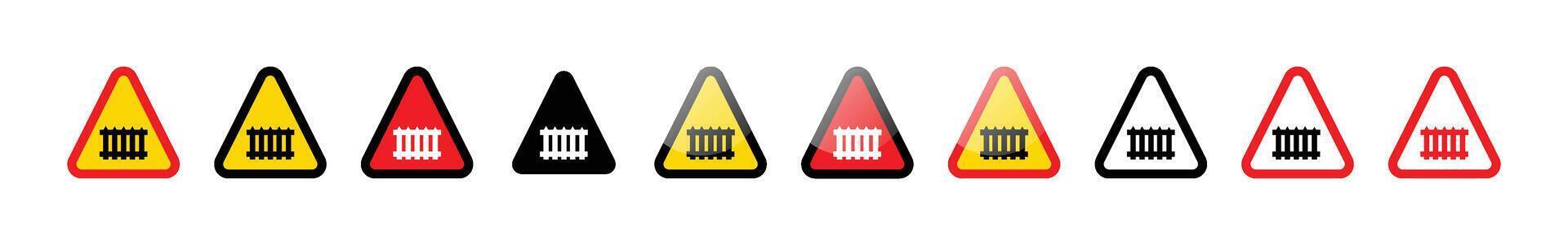 A collection of railway crossing warning signs in various color combinations vector