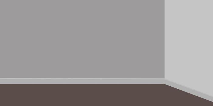 An empty room with gray walls, white trim, and a brown floor in a simple style vector