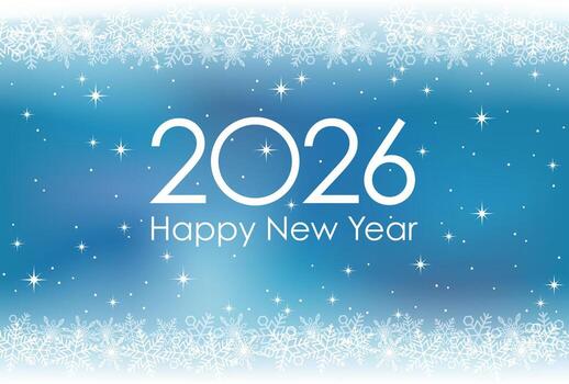 2026 New Years Greeting Card With Snowflakes On A Blue Abstract Background. vector
