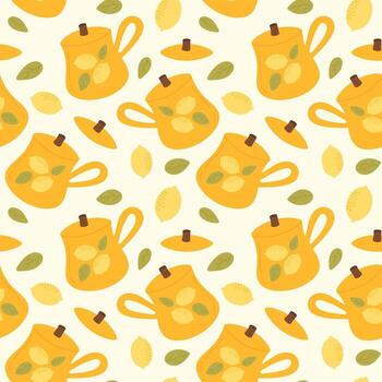 Seamless Pattern with Lemon design mug and Leaves vector