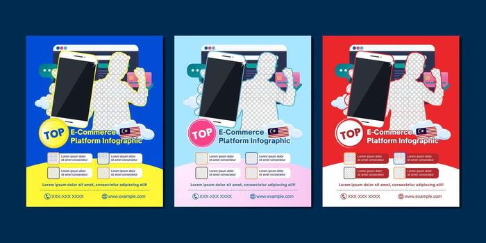 Informative infographic templates showcasing popular e-commerce platforms. Great for presentations, business guides, and digital marketing content vector