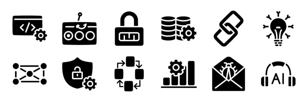 tecnología y desarrollo icono colocar. silueta estilo. vector