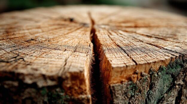 Close-Up of Split Tree Stump with Natural Wood Texture and Grain Patterns photo