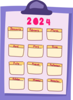 lleno año planificador dibujos animados, mano dibujado calendario clipart png