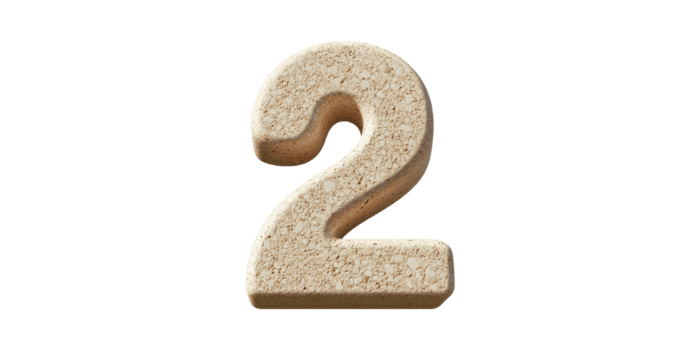 3D Textured Number Two. Symbolic Representation Of Quantity And Design Isolated On Transparent Background png