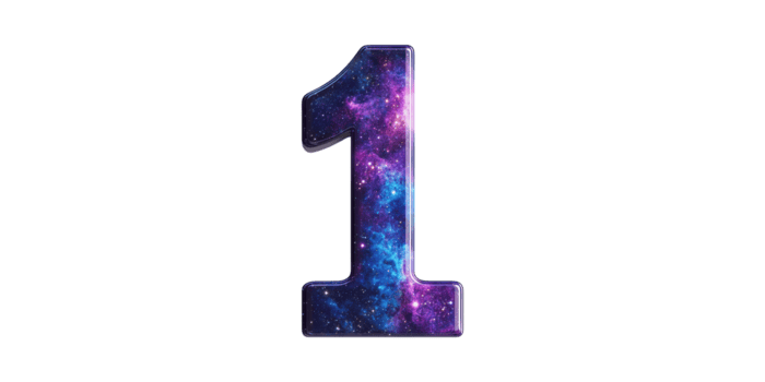 Number One With Cosmic Galaxy Texture. Symbolizing Uniqueness And Universal Connection On Transparent Background png
