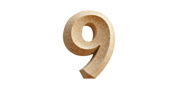 3d texturerad siffra nio. symbolisk representation av beteckningar och design element isolerat på transparent bakgrund png