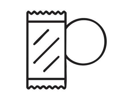 Black line icon of plastic snack wrapper with torn edge, isolated on white background, graphic illustration. Concept of garbage pollution, disposable packaging, environmental waste, design element vector