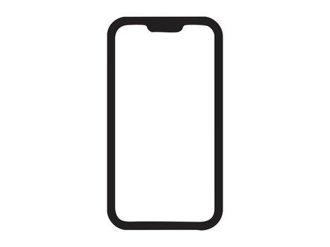 Black outline of smartphone isolated on white background, graphic illustration. concept of icon, mobile phone, communication, digital device, technology, design element vector