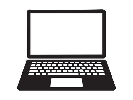 Black silhouette of laptop computer, isolated on white background, graphic illustration. concept of icon, logo, technology, computing device, design element vector