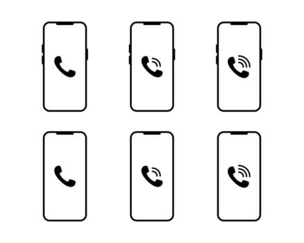 Mobile interface with incoming call symbol. Ringing phone icon set vector