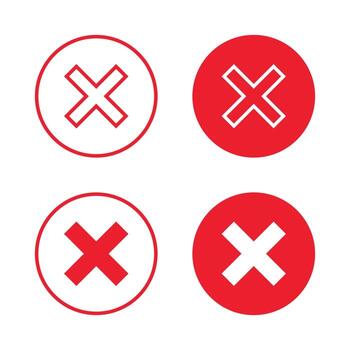rojo cruzar icono en círculo. cancelar o cerca botón símbolo. error marca, X firmar vector