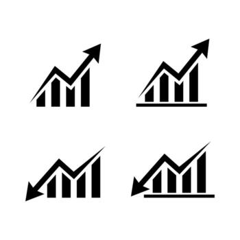 Business growth and decline icon set. Up and down trend chart symbol. Increase and decrease bar graph concept vector