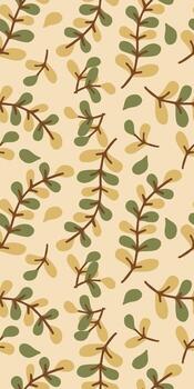 Seamless autumn pattern with yellow-green branches on a light background. Perfect for printing on fabric, wrapping paper, stationery and wallpaper vector