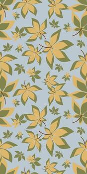 Minimal autumn seamless pattern with falling maple leaves of different sizes on blue background. Perfect for printing on fabric, wrapping paper, stationery and wallpaper vector