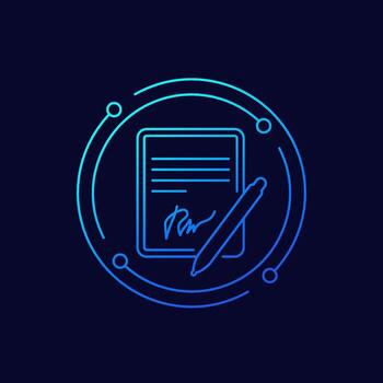 digital signature icon, electronic document, linear design vector