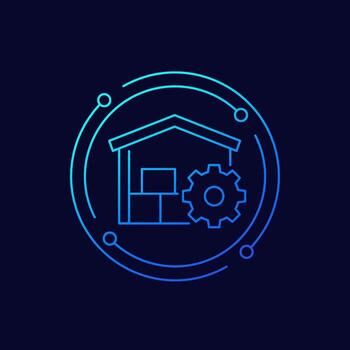 warehouse, optimizing distribution icon, linear design vector