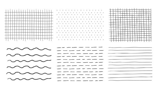 Grid square hand-drawn textured lines, notebook grid and striped pattern. Doodle geometric net, chalk or crayon stroke. vector