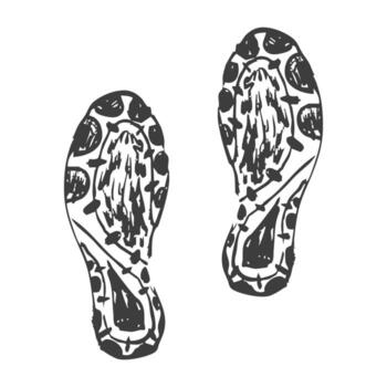 Shoe print boot, foot step silhouette mark. Boot Print textured, grunge. Mountain boot hiking imprint vector