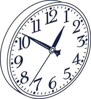 A classic analog clock with Roman numerals displays the time, showcasing its elegant design against a white background, creating a timeless and peaceful mood. vector