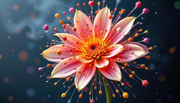 a stylized firework burst created from layered flower petals and stamens. photo