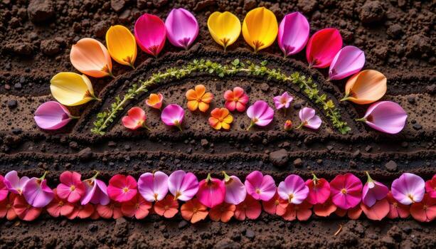 layers of flower petals arranged like sediment rings on a cross section of soil. photo