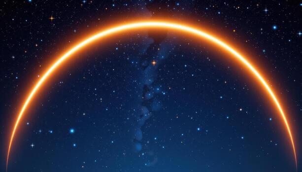 a soft half moon shaped arch glowing with inner light beneath a starry night sky. photo