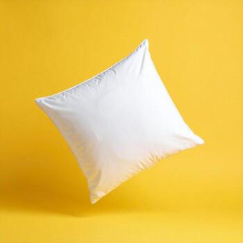 Modern Floating Cushion Mockup with No Pattern and Soft Shadow on Yellow Background photo