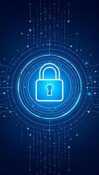 Digital lock emitting light amid abstract data representations, representing cybersecurity concepts photo