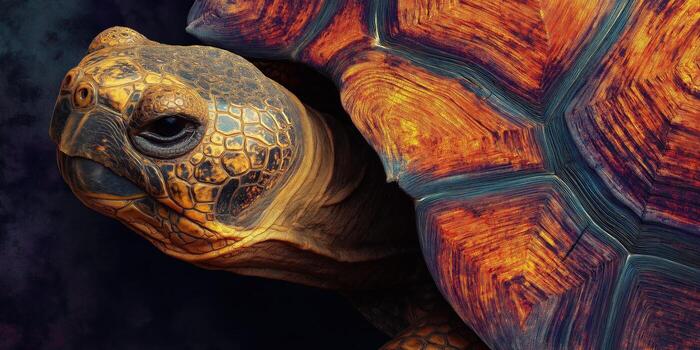 Digital mosaic artwork featuring a reptile with realistic eyes and stylized segmented patterns throughout the shell. photo