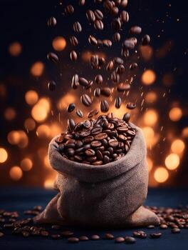 café frijoles derramar fuera en rústico lujo escena foto