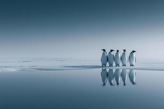 Group of penguins on ice photo
