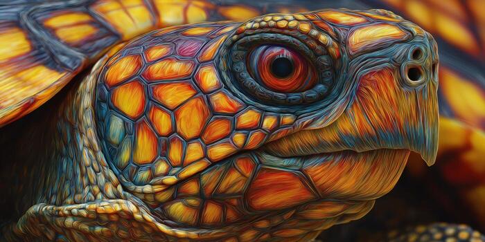 tortoise shell close-up with vibrant mosaic overlay photo