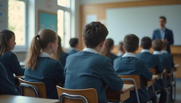 Classroom Scene Students and Teacher in a Lesson photo