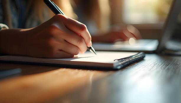 Hands Writing Notes CloseUp Study Session photo