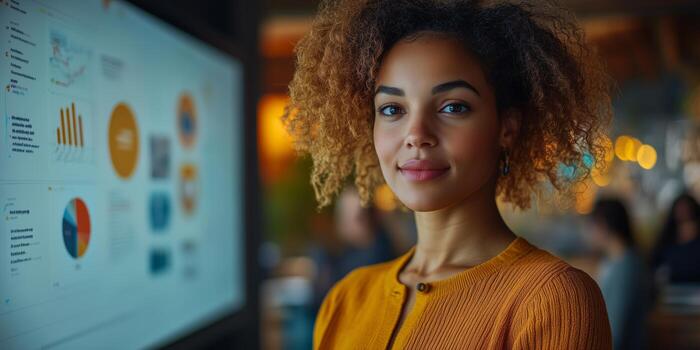 a young professional using a touchscreen interface to organize a digital project timeline photo