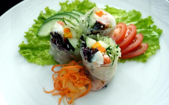 A plate with a salad and vegetables on it photo