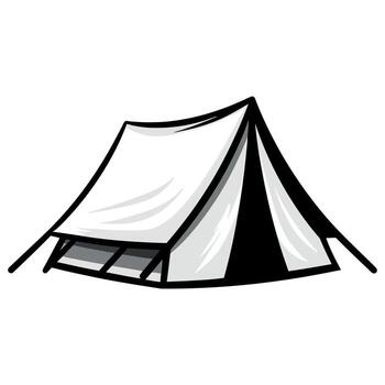 tent black and white basic outline tent with triangular peak and flaps vector