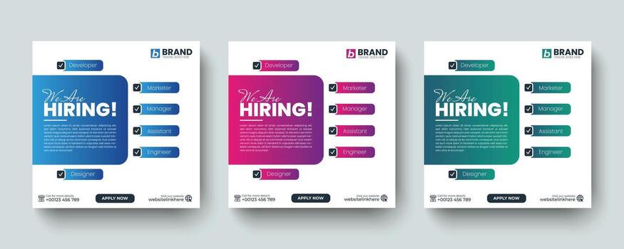 We are hiring job vacancy social media post and square web banner design template. Template design for professional hiring social media web banner layout template design vector