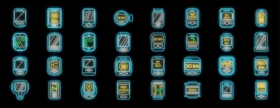 Neon gps navigators showing speed, distance, time, and location vector