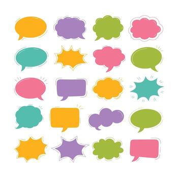 Colorful speech bubbles with outline collection display various cartoon shapes against a white background vector