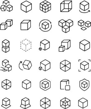 Collection of Cube and Cubic Shape Icons Representing Geometry and 3D Concepts vector