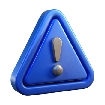 3d icon of a 3d of a blue warning triangle sign with an exclamation mark inside, indicating danger or caution isolated on transparent background png