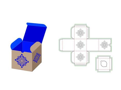 Mandala Pattern laser cut in Cupcake or Square Display Box Dieline Template vector
