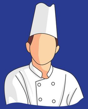A chef illustration, faceless chef drawing with a white coat and hat, chef character design, suitable for web design and job applications, good for cards and kids books characters and posters vector