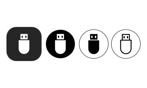 Four USB Icons, Solid Shapes, Circle, Outline, Square Shape, Isolated Design vector